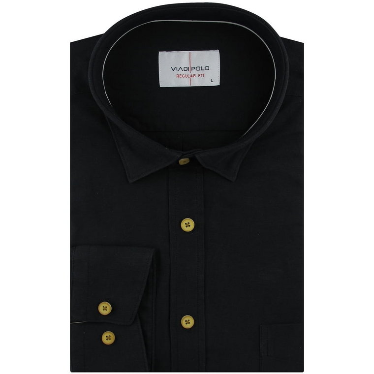 Koszula Męska Elegancka Wizytowa do garnituru gładka czarna z długim rękawem w kroju REGULAR Viadi Polo H100