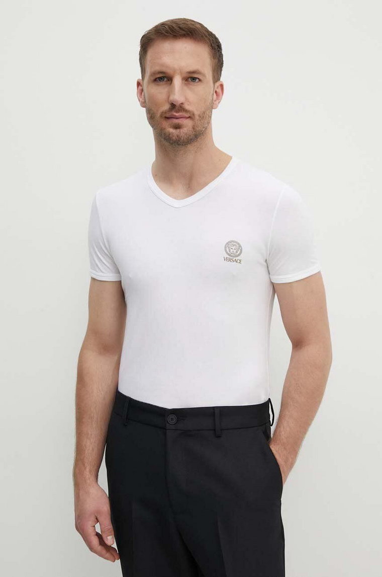 Versace t-shirt męski kolor biały z nadrukiem AUU01004 1A10011