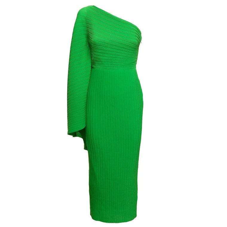 Zielona Plisowana Sukienka Midi z Jednym Ramieniem Solace London