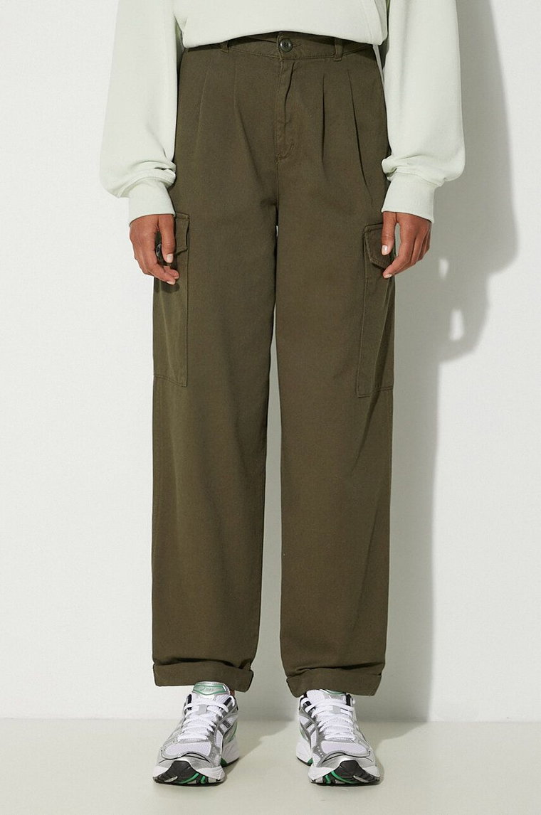 Carhartt WIP spodnie bawełniane Collins Pant kolor zielony szerokie high waist I029789.666GD