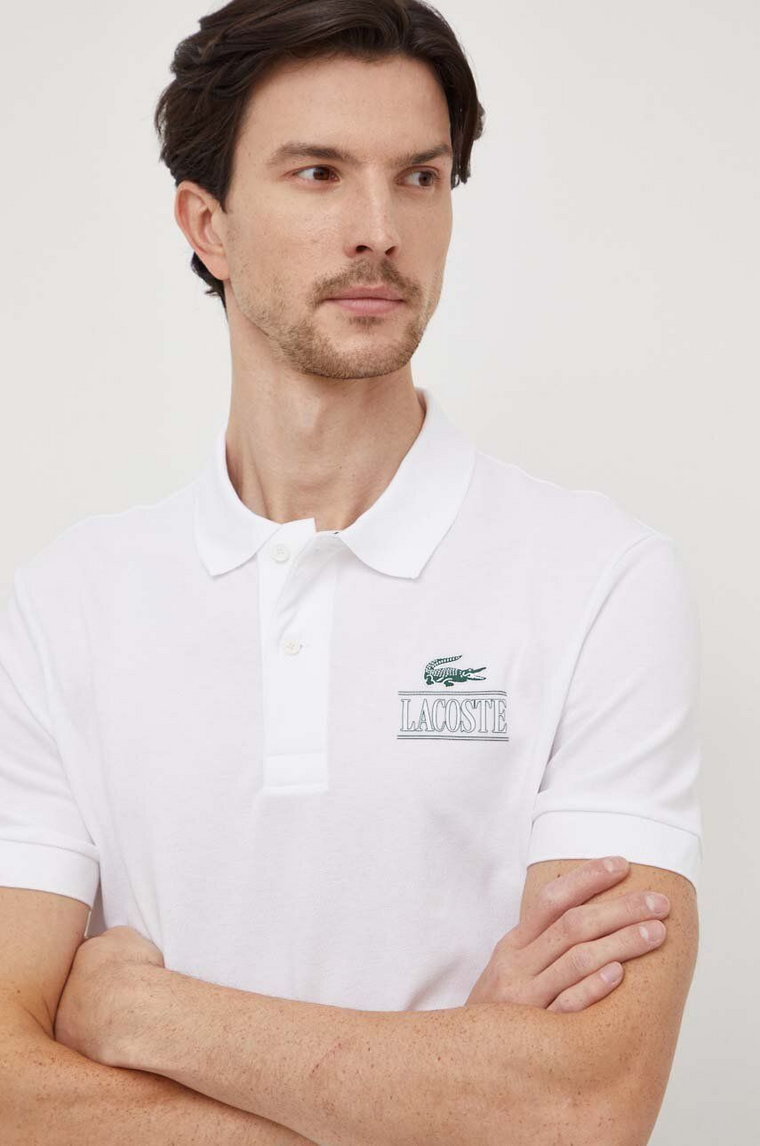 Lacoste polo męski kolor biały z nadrukiem