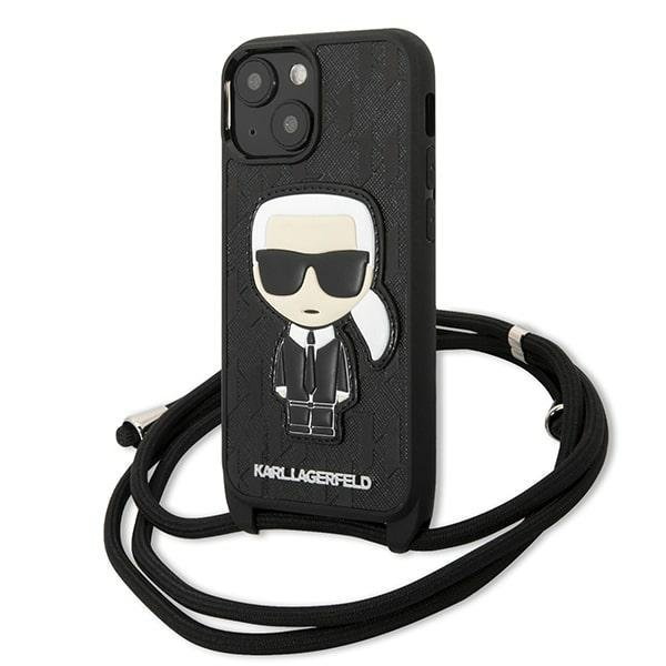 Karl Lagerfeld KLHCP13SCMNIPK iPhone 13 mini 5,4" hardcase czarny/black Leather Monogram Patch and Cord Iconik