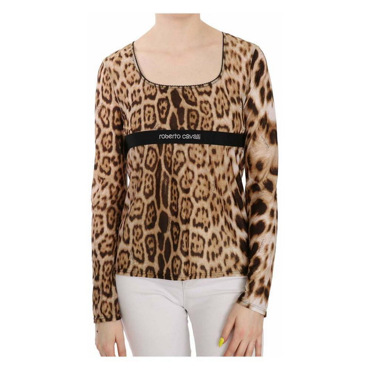 Roberto Cavalli Brown Roundeck Leopard Women Top Bluzka Roberto Cavalli