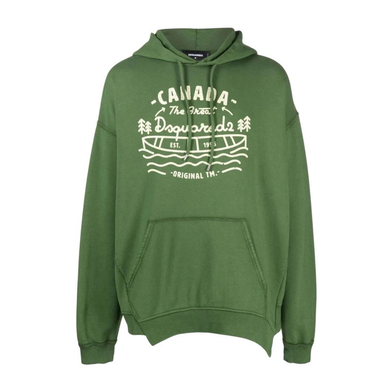 Sage Green Graphic-Print Bawełniany Hoodie Dsquared2