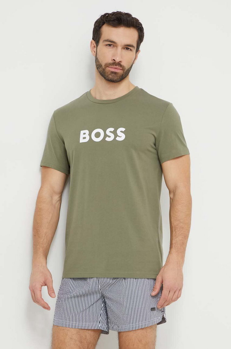 BOSS t-shirt bawełniany kolor zielony z nadrukiem 50503276