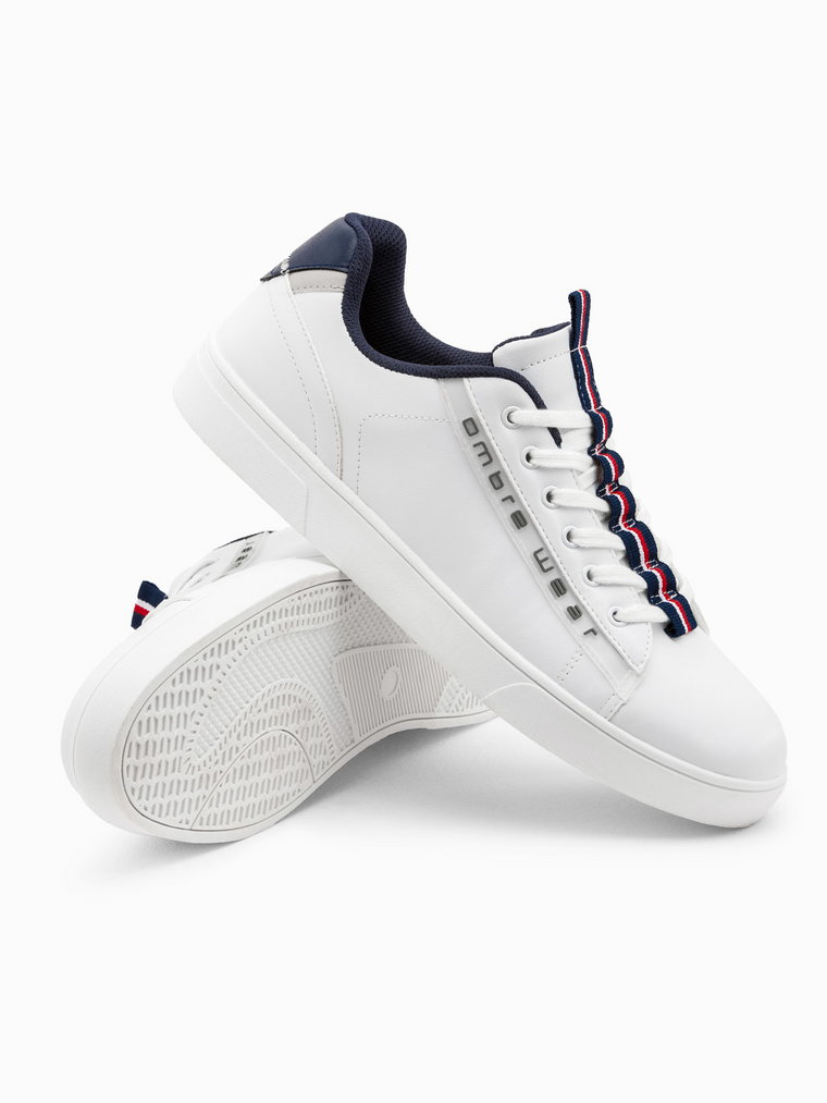 Buty męskie sneakersy z kontrastowymi detalami - białe V1 OM-FOSL-0112