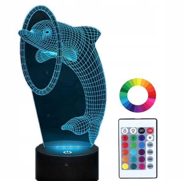 Lampka Nocna Z Imieniem Delfin 3D Led Grawer