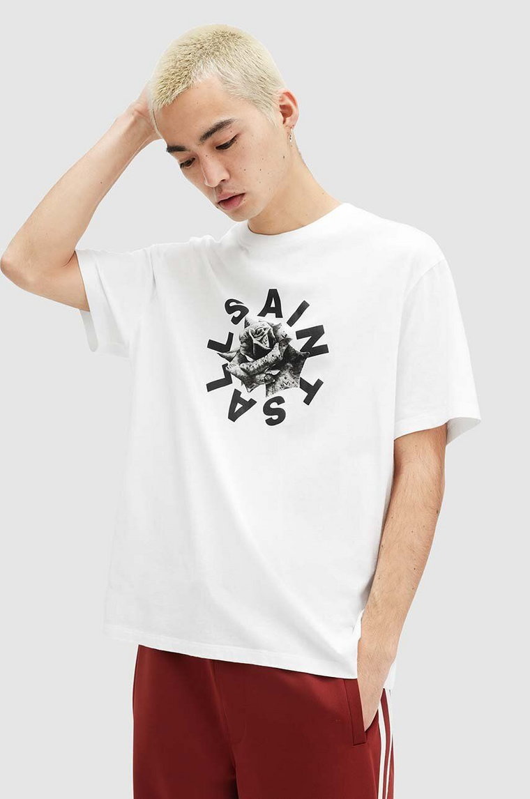 AllSaints t-shirt bawełniany DAIZED SS CREW męski kolor biały z nadrukiem