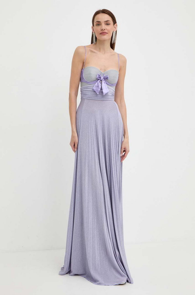 Elisabetta Franchi sukienka kolor fioletowy maxi rozkloszowana AB62942E2