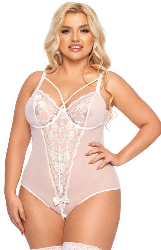 Koronkowe body w kolorze białym plus size Amanda, Kolor biały, Rozmiar 2XL, SoftLine Collection