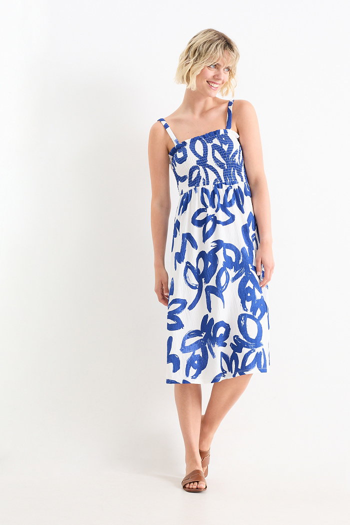 C&A Sukienka fit & flare-z wzorem-przymarszczony, Niebieski, Rozmiar: M