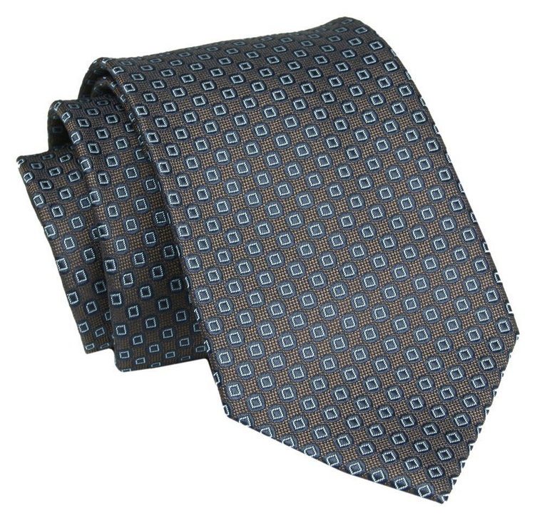 Męski Krawat - Brązowy, Drobny Wzór - Angelo di Monti
