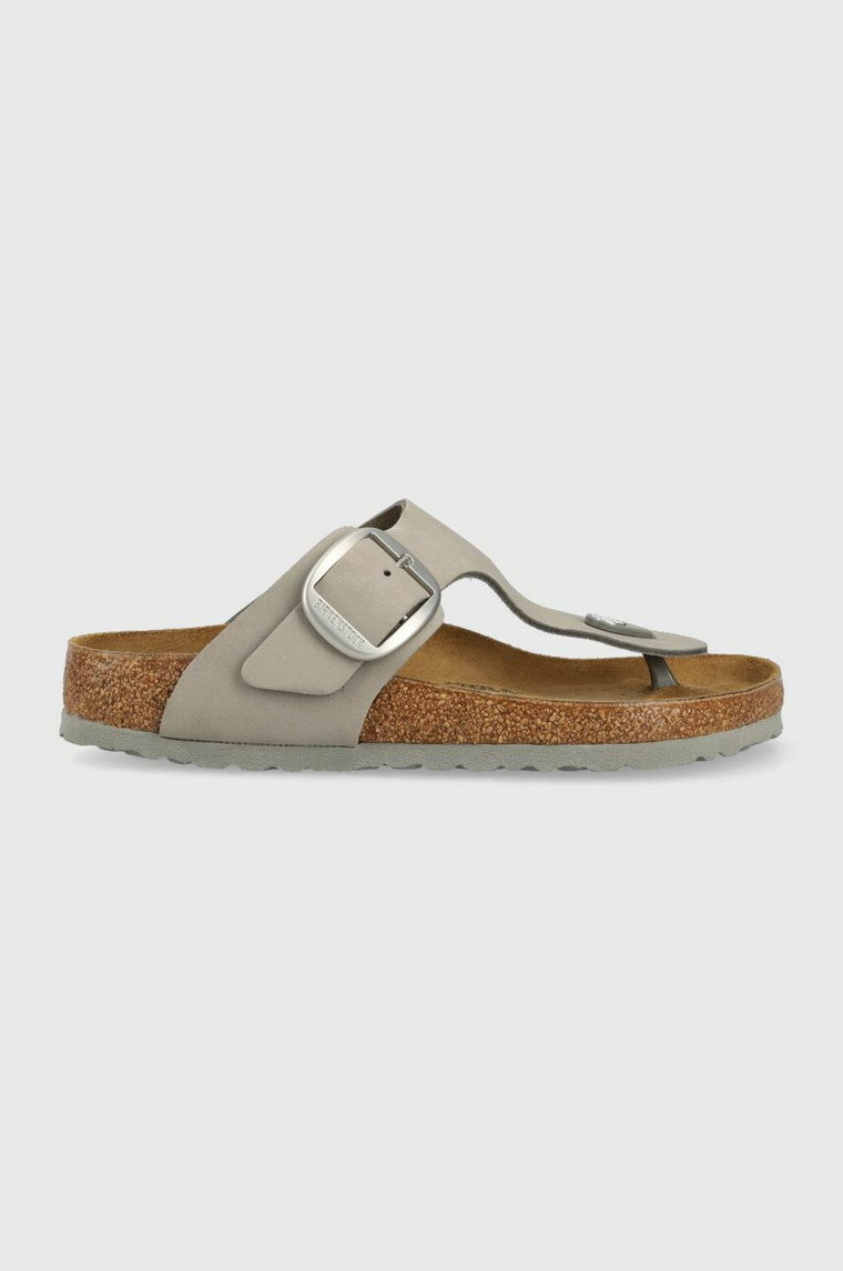 Birkenstock japonki skórzane Gizeh Big Buckle damskie kolor szary na płaskim obcasie 1022179