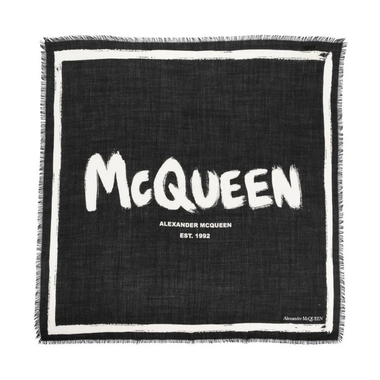Czarny Szal z Logo z Wełny Alexander McQueen