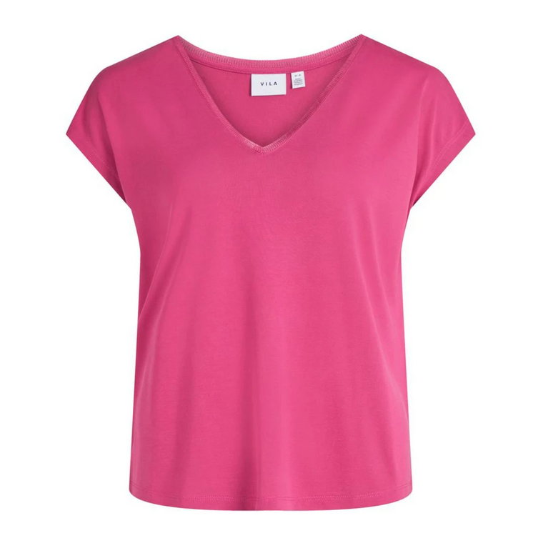 Fuchsia T-Shirt z Dekoltem w Serek dla Kobiet Vila