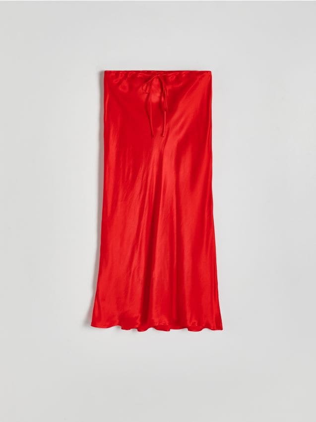 Reserved - Spódnica midi z wiskozy - czerwony