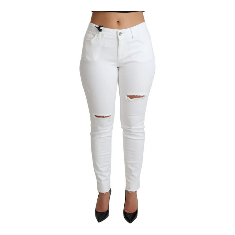White Tattered Skinny Denim Cotton Stretch Jeans Dolce & Gabbana