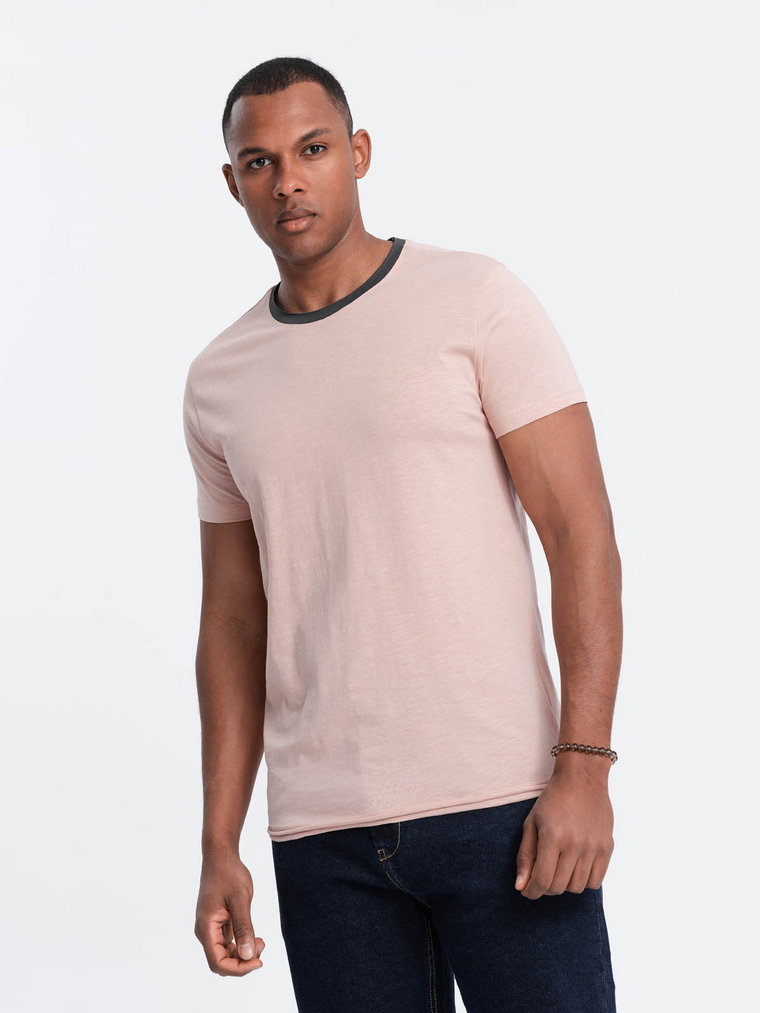 Męski t-shirt z surowym wykończeniem  różowy V5 OM-TSCT-22SS-004