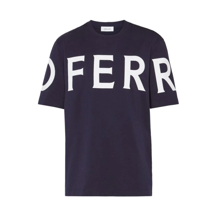 Navy Blue Logo Print T-shirt Salvatore Ferragamo