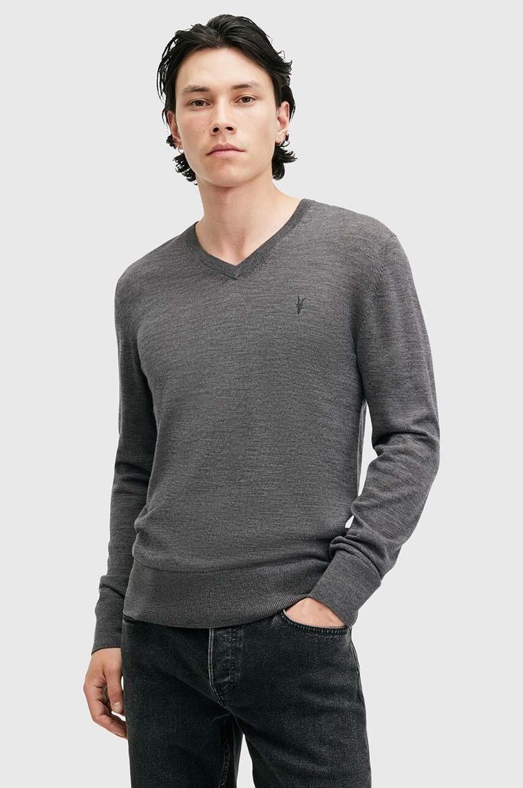 AllSaints sweter wełniany MODE MERINO VNECK męski kolor szary lekki M022KA