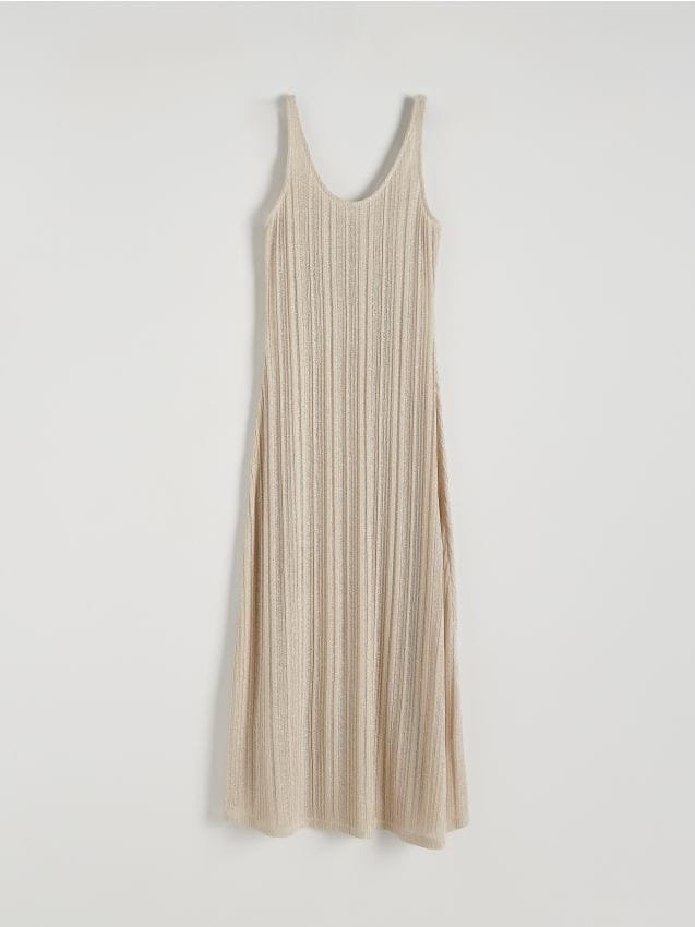 Reserved - Dzianinowa sukienka maxi z metalizowaną nitką - beżowy