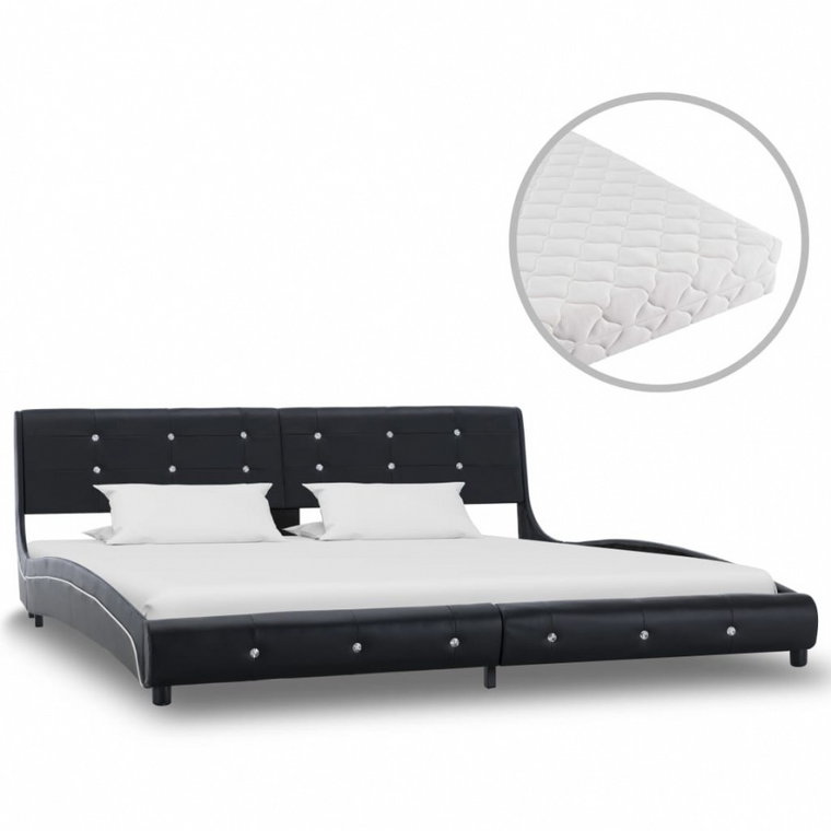 Łóżko z materacem, czarne, sztuczna skóra, 180 x 200 cm kod: V-277578