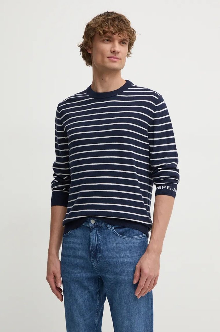 Pepe Jeans sweter z domieszką wełny NEW ANDRE STRIPES męski kolor granatowy lekki PM702479