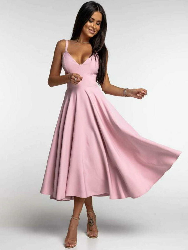 Marylin różowa sukienka midi z koła