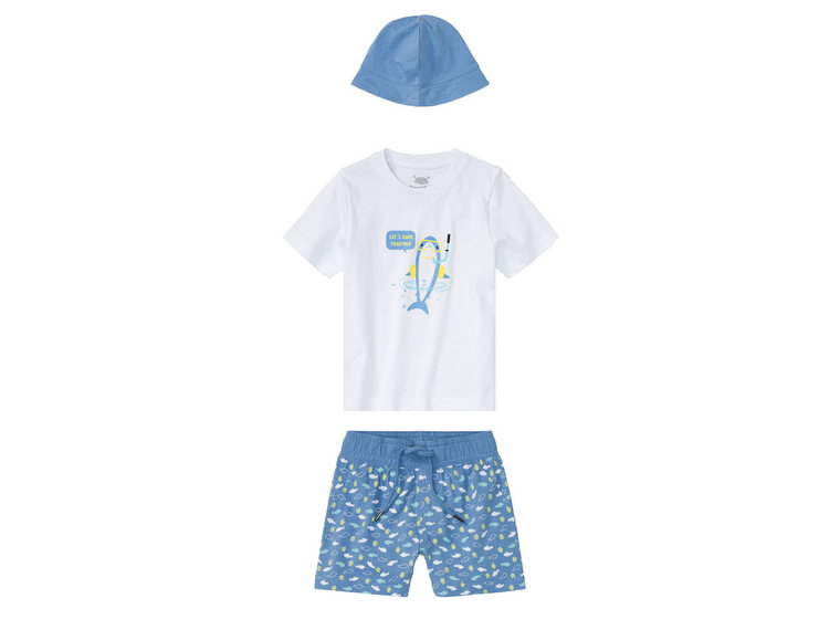 lupilu Komplet chłopięcy (koszulka + spodenki + czapka) (86/92, Biały/niebieski)
