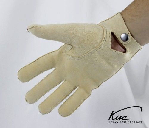 Męskie rękawiczki irchowe - model z zapięciem w nadgarstku