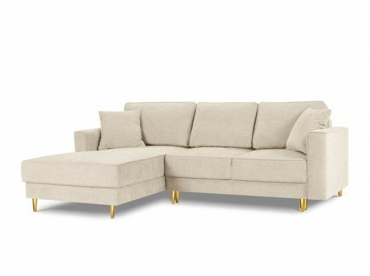 Narożnik z funkcją spania Dunas Beige Structured Fabric Lewostronna kolor nóg złoty