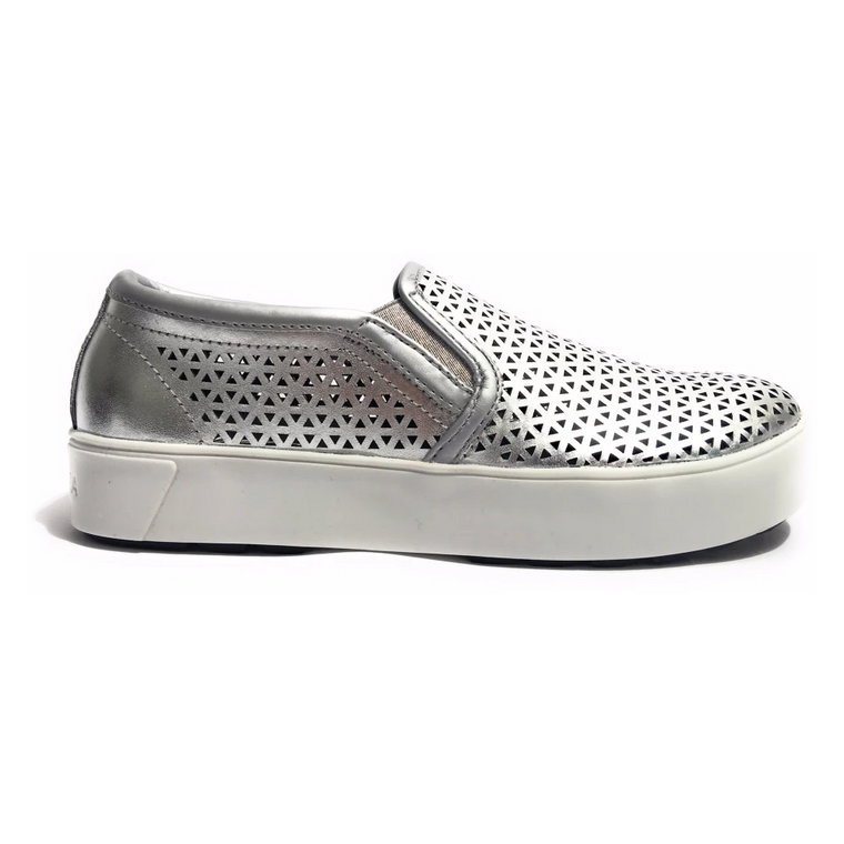 Damskie Slip-On Zamszowe Sneakersy - Srebrne Apepazza