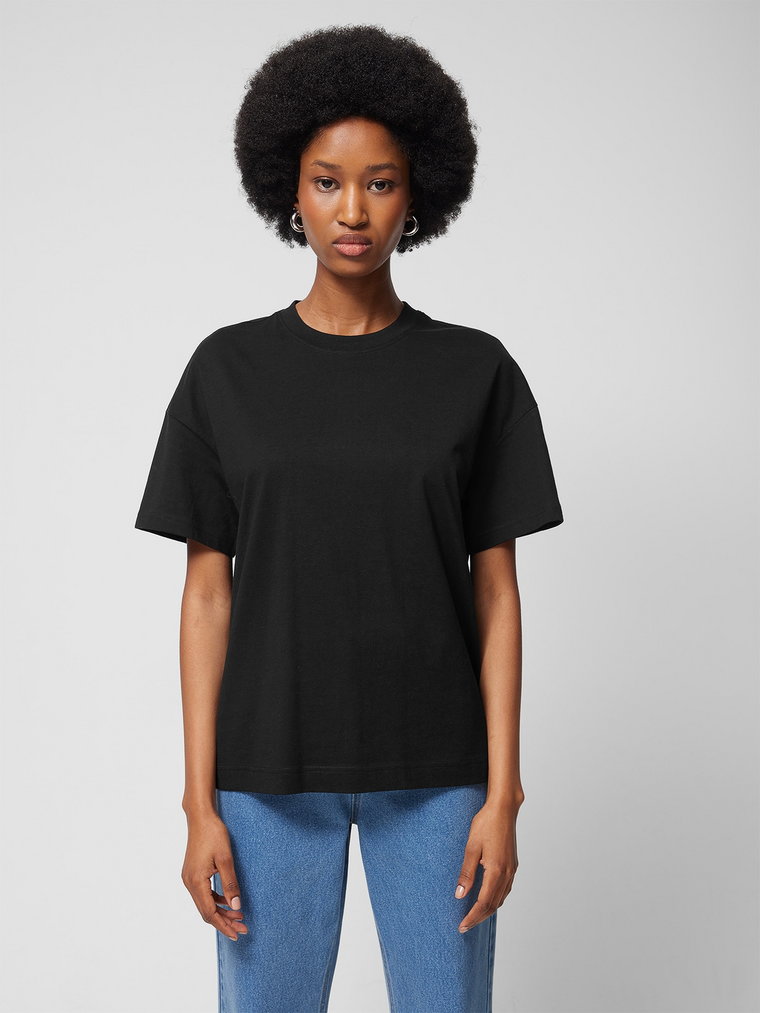 T-shirt oversize gładki damski Outhorn - czarny