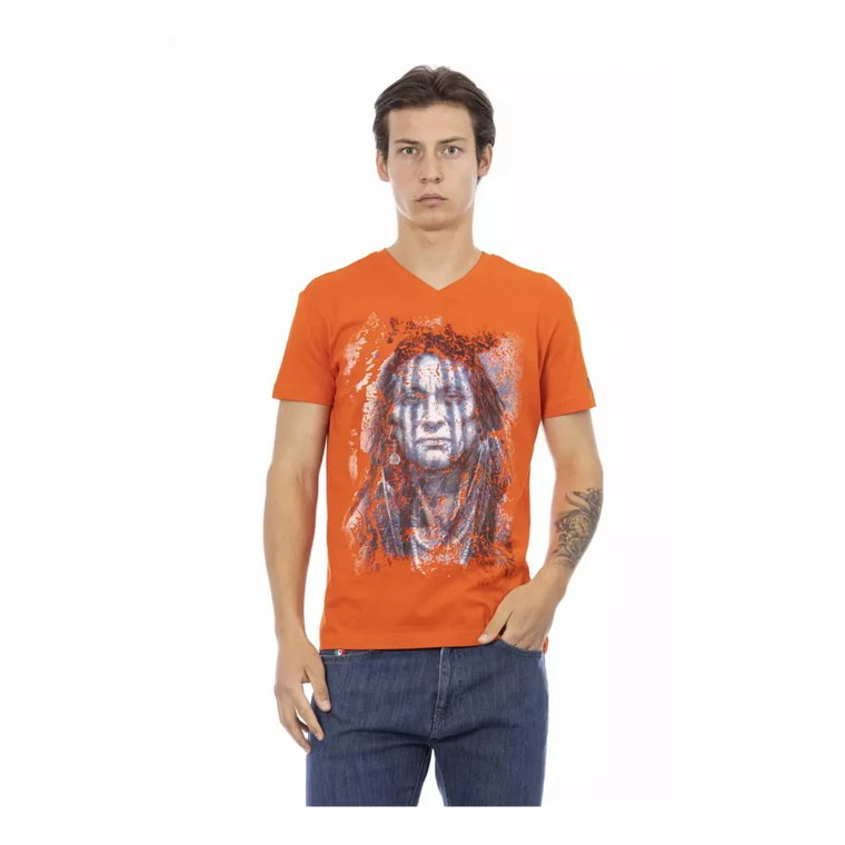 Stylowy Pomarańczowy T-Shirt z Dekoltem w Szpic Trussardi