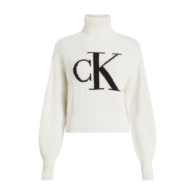 Ivory Sweter z Wysokim Kołnierzem w Paski Calvin Klein
