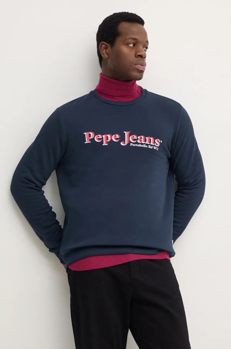 Pepe Jeans bluza bawełniana SOMERS CREW męska kolor granatowy z aplikacją PM582727