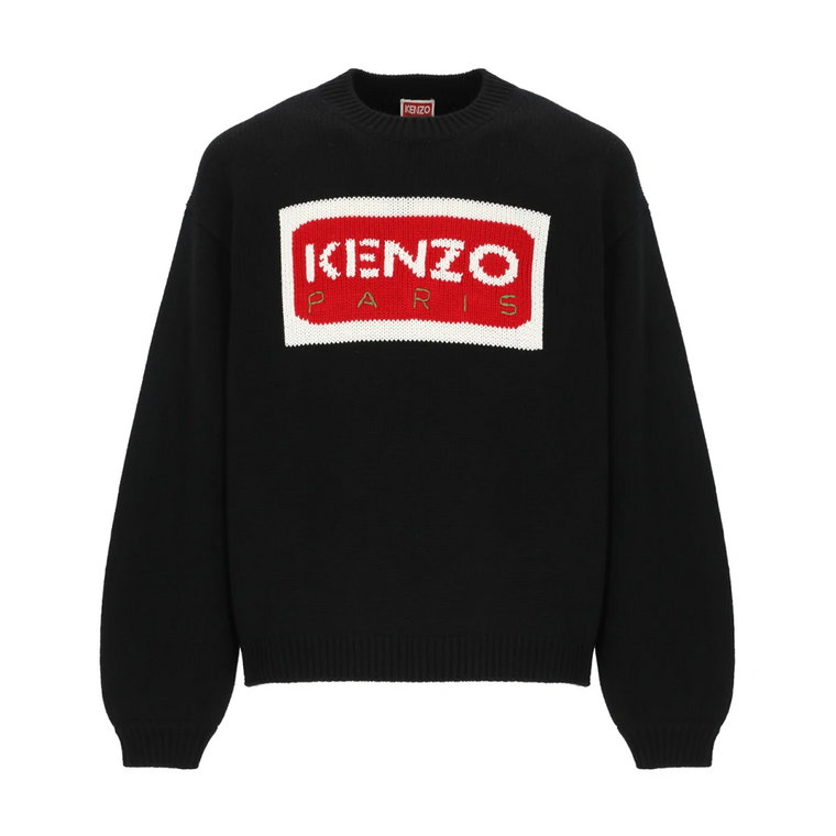 Czarny Wełniany Sweter z Haftowanym Logo Kenzo