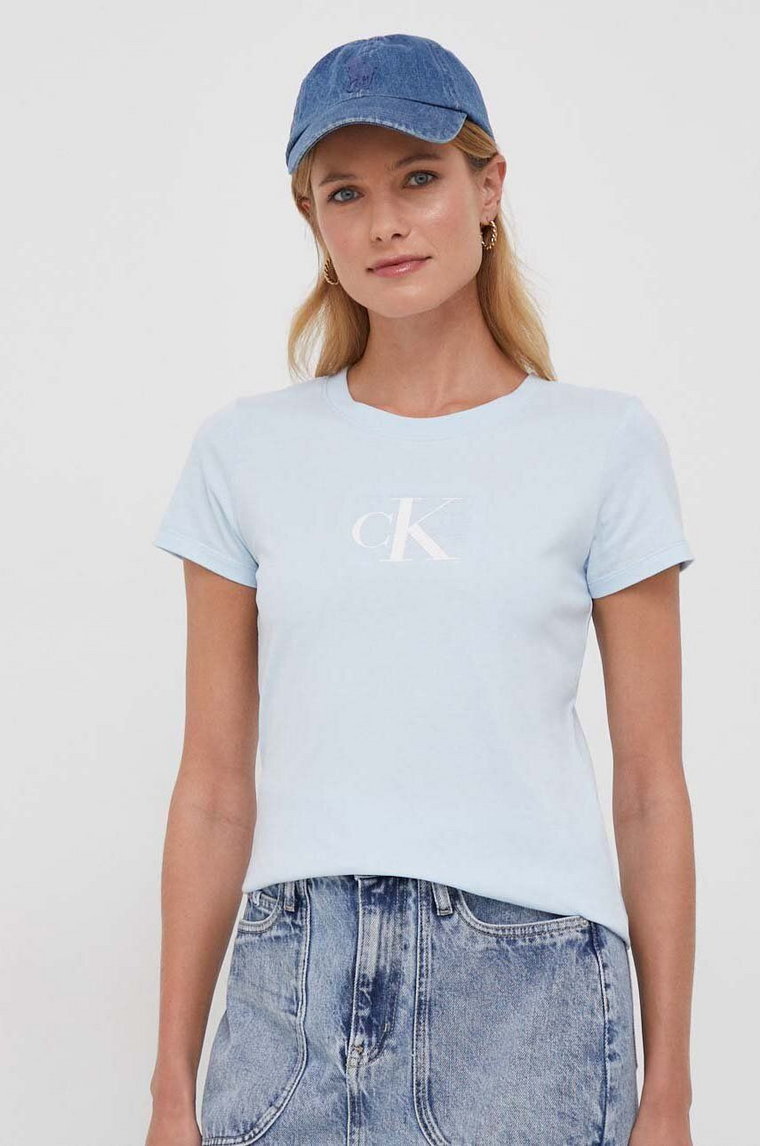 Calvin Klein Jeans t-shirt bawełniany damski kolor niebieski