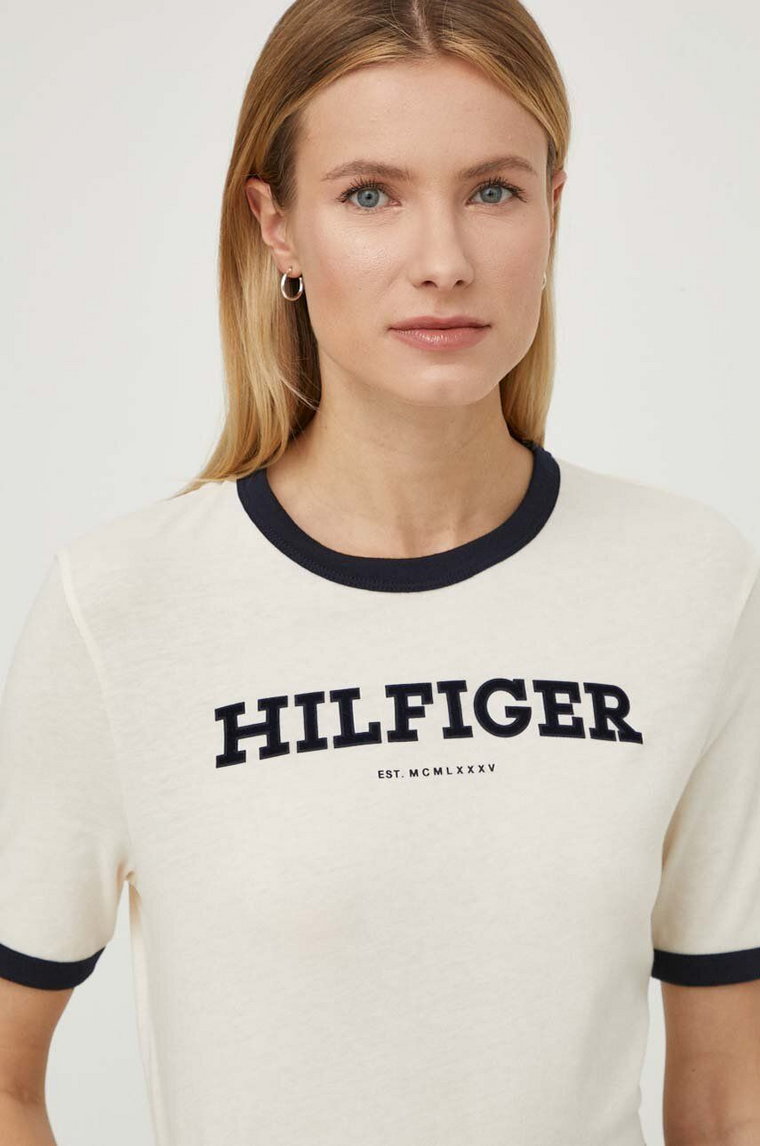 Tommy Hilfiger t-shirt bawełniany damski kolor beżowy