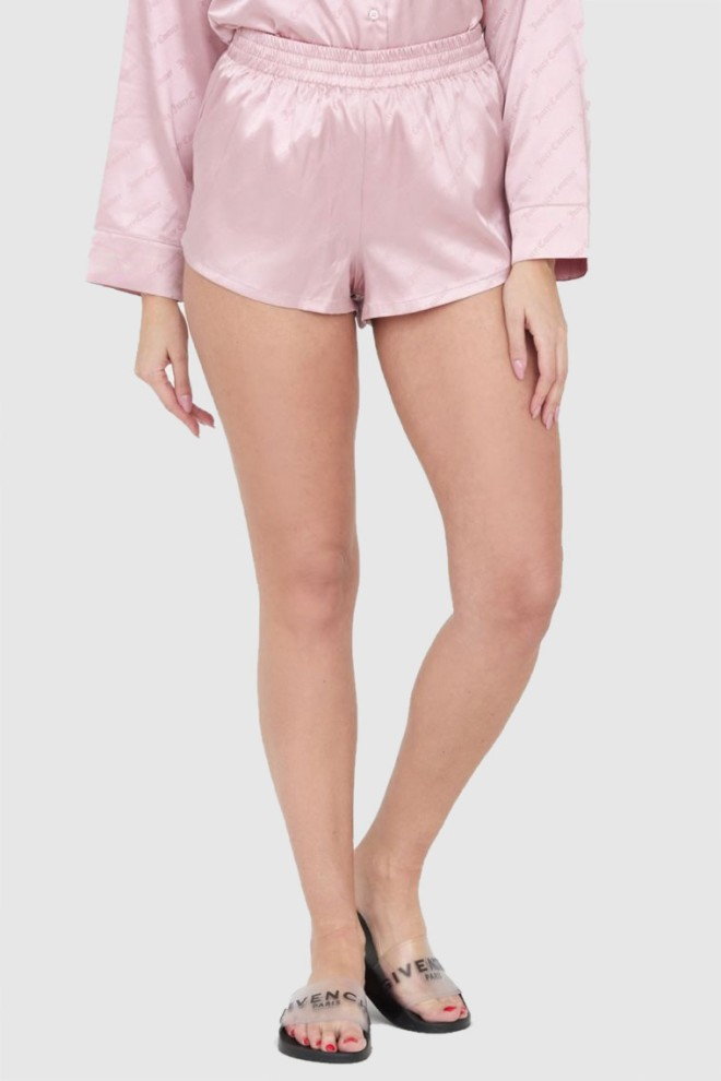 JUICY COUTURE Różowe satynowe szorty piżamowe w logo