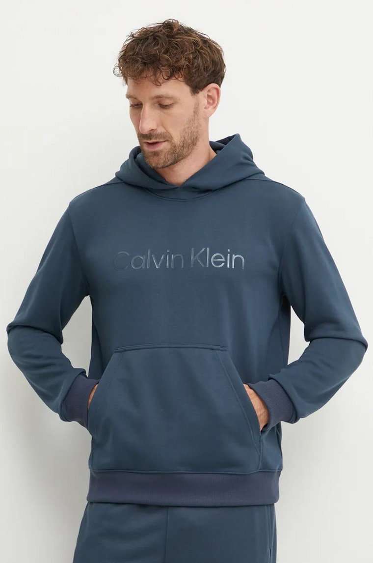 Calvin Klein Performance bluza treningowa kolor niebieski z kapturem z aplikacją 00GMF4W302