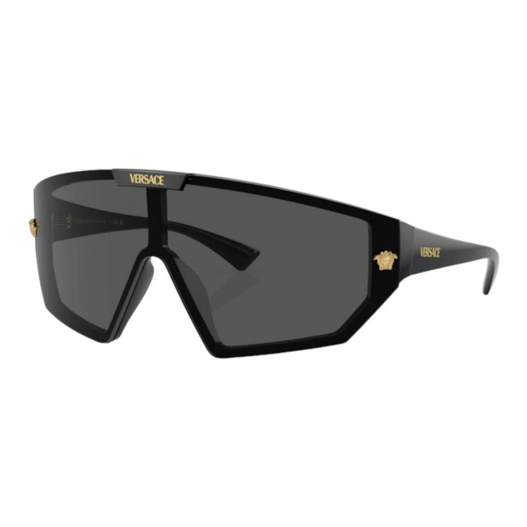 Czarne okulary przeciwsłoneczne Ciemnoszara soczewka Lustro złoto Versace