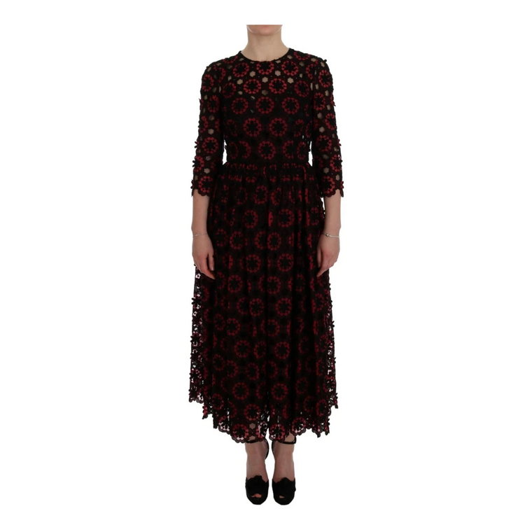 Red Floral Ricamo A-Line Shift Dress Dolce & Gabbana