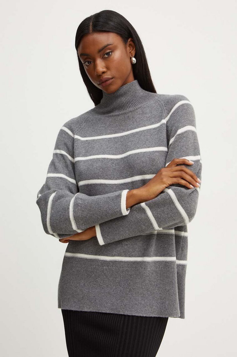 Marella sweter z domieszką wełny damski kolor szary z półgolfem 2423366184200