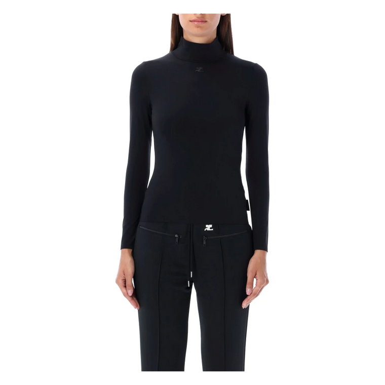 Czarny Mockneck Techno Top - Stylowy i Wygodny Courrèges