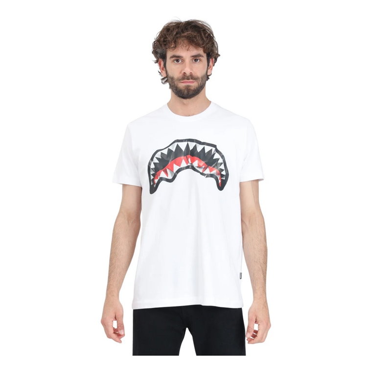 Biała koszulka z nadrukiem białej rekina Sprayground
