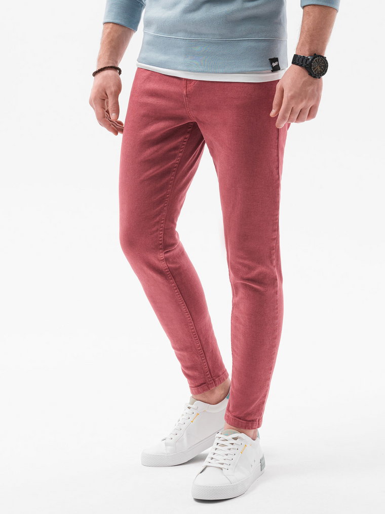 Spodnie męskie jeansowe o kroju SLIM FIT - czerwone V7 P1058