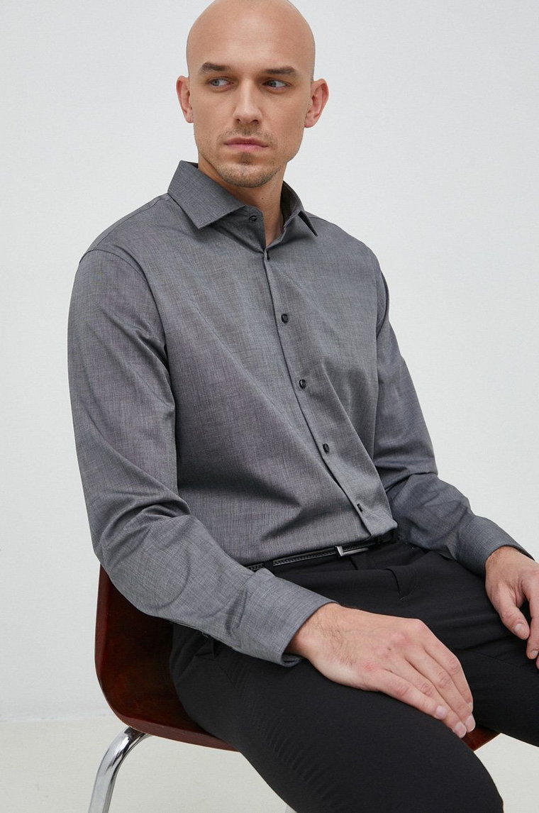 Seidensticker koszula bawełniana Shaped męska kolor szary slim z kołnierzykiem klasycznym 01.241600