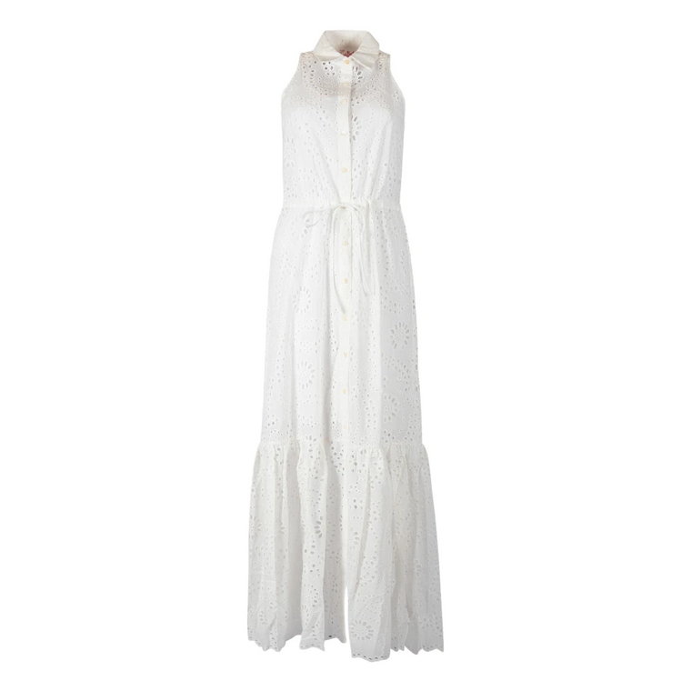 Biała Sukienka z Bawełny z Haftem Angielskim MC2 Saint Barth
