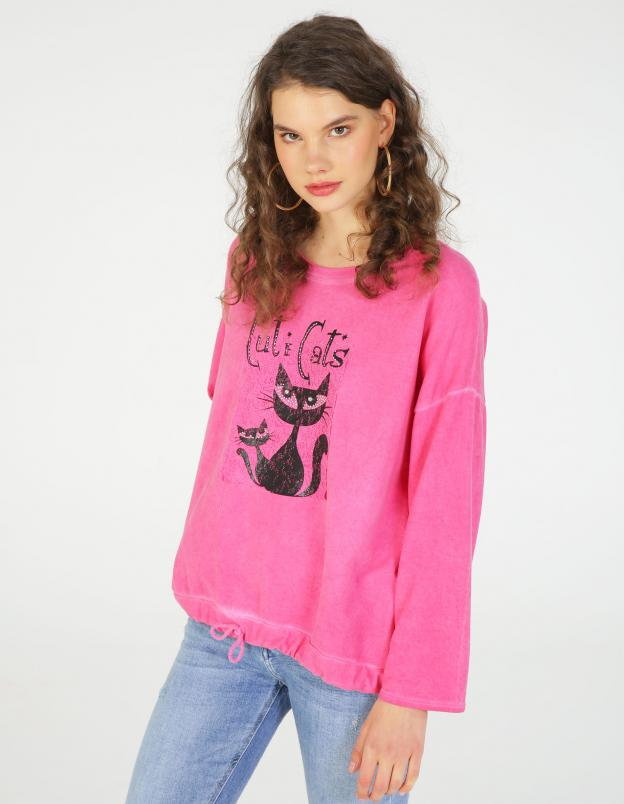 BLUZA Z NADRUKIEM 157-1073 FUXIA